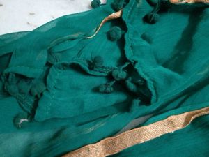 Emerald Green Dupatta with Gold Trim