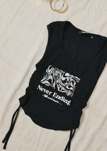 Black Graphic Print Ruched Tank Top