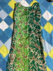 long Green Printed Dress Material