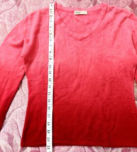 Red pink Ombre V-Neck Sweater