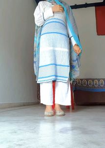 Elegant Striped Kurta trouser duppta Set