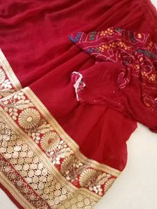 Red Embroidered ghagra with bandage odhna