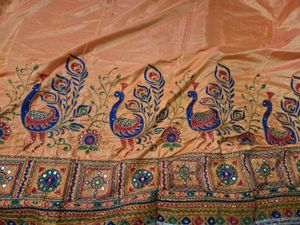 Embroidered Silk Saree with Peacock Motif