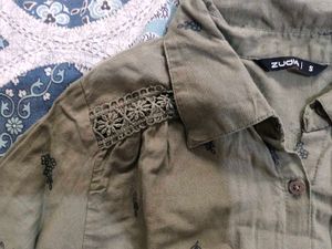 Olive Green Kurta with Floral Print