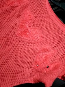 Cute Coral Heart crochet Knit Top