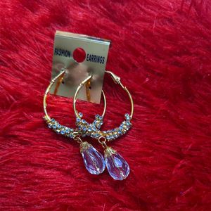 💖 Gold Crystal Drop Hoop - Designer Party Earring