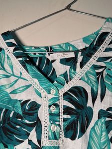 Tropical Leaf Print Tunic Top
