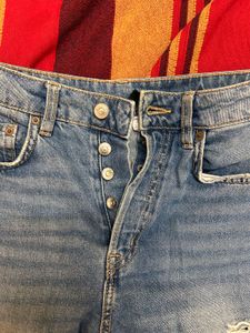 H&amp;M Distressed Denim Straight Jeans