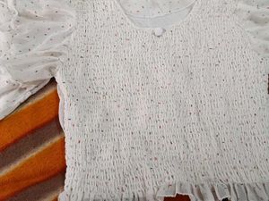 White Textured Puff Sleeve Top