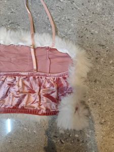 Kawaii Pink Fur Trim Crop Top