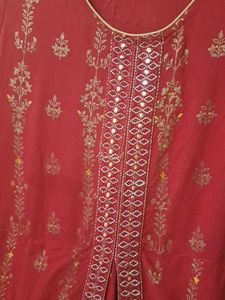 Red Embellished Kurta