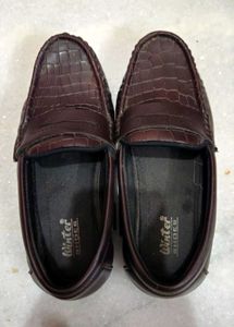 kids Dark Brown Crocodile Loafers