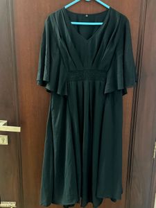 Elegant Black V-Neck Flutter Sleeve Dress