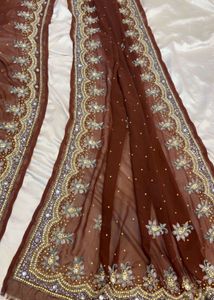 Embroidered Brown Saree