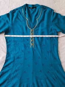 Teal Kurta with Embellished Neckline