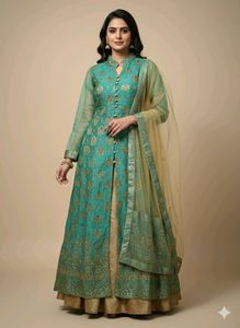 Elegant Teal Embroidered Anarkali Suit