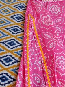 Vibrant Pink Kurta Set with Yellow Dupatta