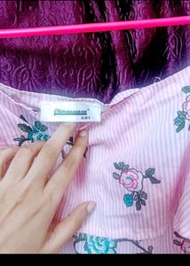 Pink Striped Cold Shoulder Top