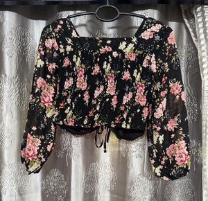 Floral Print Ruched Crop Top