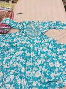 Blue Floral Anarkali Kurta