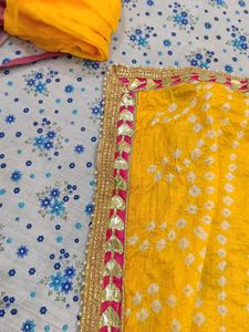 Embroidered Yellow Readymade Kurta with unstitched