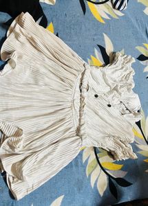 Pleated White Dress with Belt design