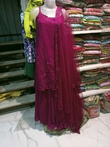 Wine Sequin Palazzo Suit Set 3pc S