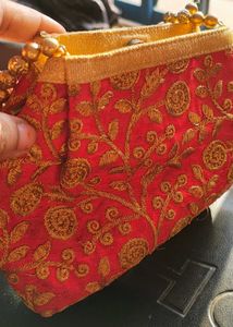 Red Embroidered Clutch Bag