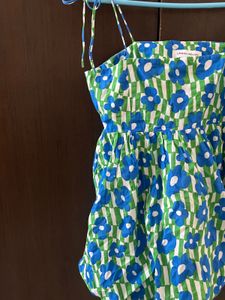 Vibrant Blue Floral Print Tie-Strap Top