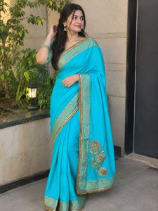 Beautiful Blue Embroidered Saree