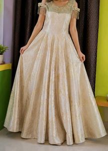 Elegant Cream & Gold Embellished Gown