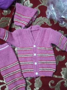 Cute Pink Baby Sweater Set