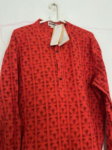 Men's Red Geometric Print Kurta