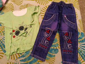 New Cute Yellow Top and Denim Shorts Set