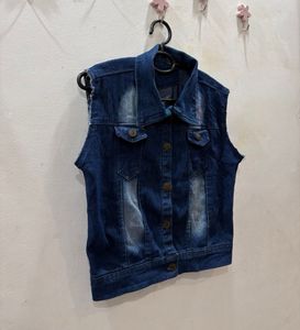 Women's Dark Blue Sleeveless Denim Jacket