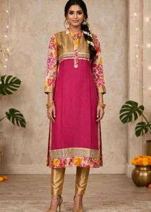 Vibrant Pink &amp; Gold Floral Kurta Set