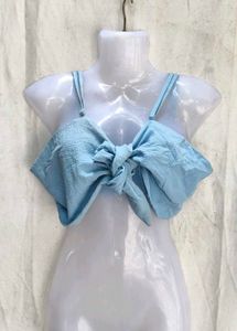 Cute Blue Bow Front Crop Top