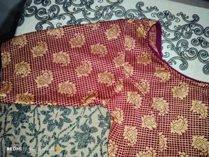 Maroon &amp; Gold Brocade Blouse