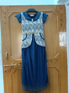 Blue Lace Trimmed Kurta
