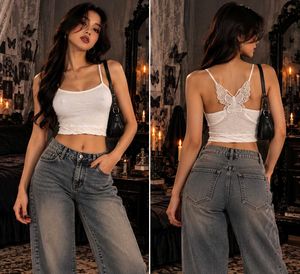 White Butterfly Lace Crop Top