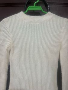 white Cozy Ribbed Knit Mini Dress