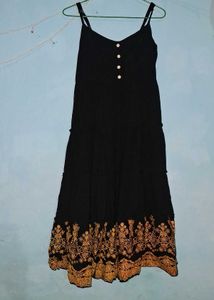 Black Tiered Maxi Dress with Embroidery