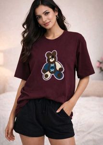 Trendy Maroon🌸 Teddy Bear T-Shirt