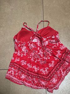 Red Paisley Print padded Camisole Top