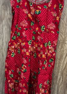 Vibrant Red Floral Kurta Set