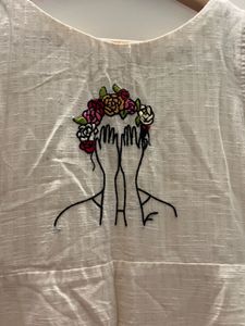 Embroidered Cream Linen Dress