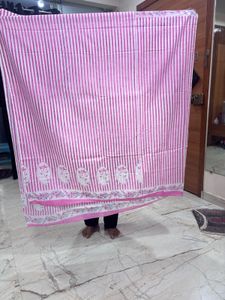 Designer Pink Striped Cotton Kurta Set material