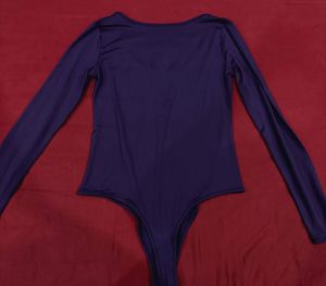 Purple Long Sleeve Zipper Bodysuit Top