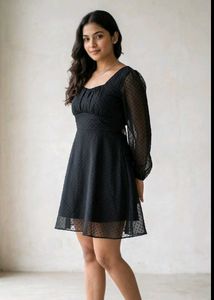 Elegant Black Sheer Dot Dress