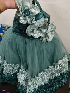 Beautiful Teal Tulle Dress with Flower Embellishme